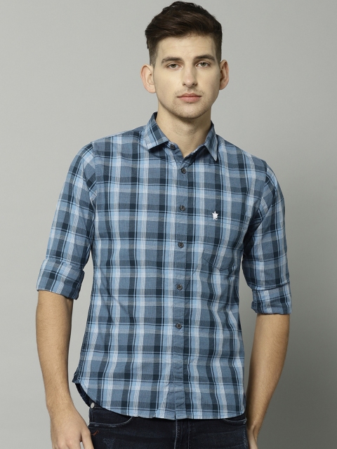 

French Connection Men Blue Slim Fit Checked Casual Shirt