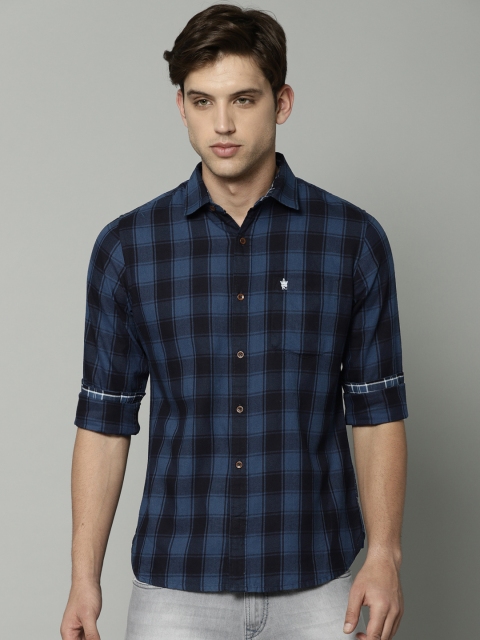 

French Connection Men Navy Blue Slim Fit Checked Casual Shirt