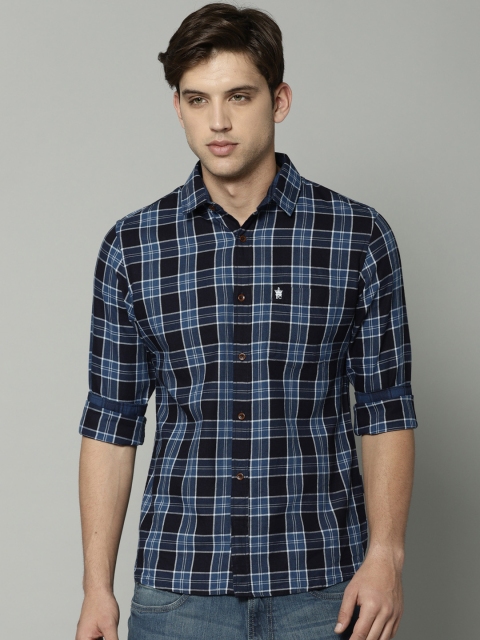 

French Connection Men Blue Slim Fit Checked Casual Shirt