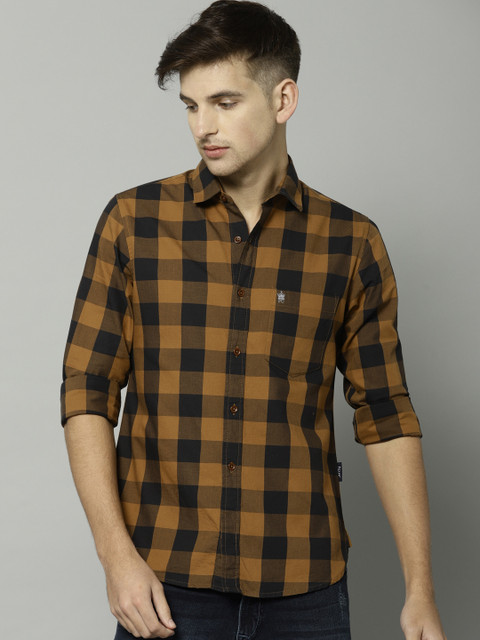 

French Connection Men Brown & Navy Slim Fit Checked Casual Shirt