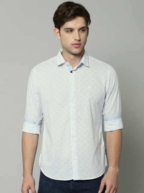 

French Connection Men Off-White & Blue Slim Fit Striped Casual Shirt