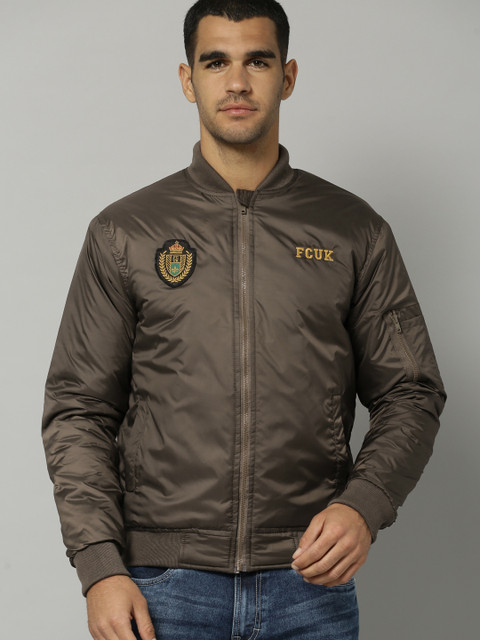 

French Connection Men Olive Green Solid Bomber