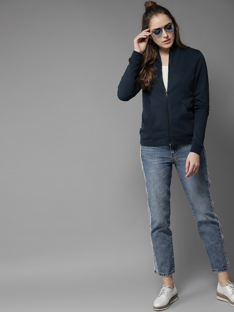 

Moda Rapido Women Navy Solid Sweatshirt, Navy blue
