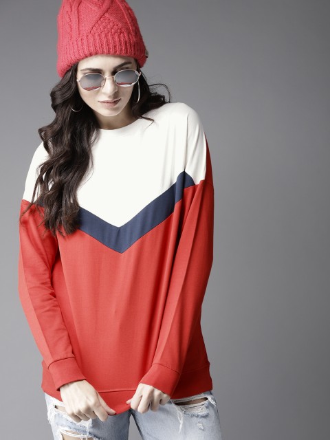 

Moda Rapido Women Red & White Colourblocked Sweatshirt