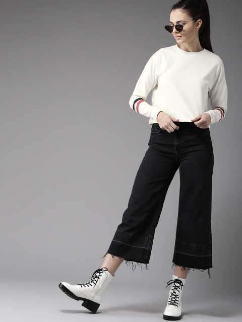 

Moda Rapido Women Off-White Cropped Sweatshirt