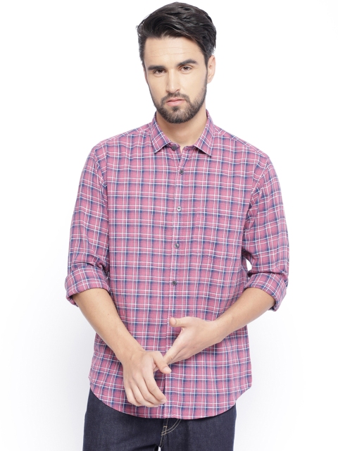 

Linen Club CAVALLO Men Pink Regular Fit Checked Linen Casual Shirt