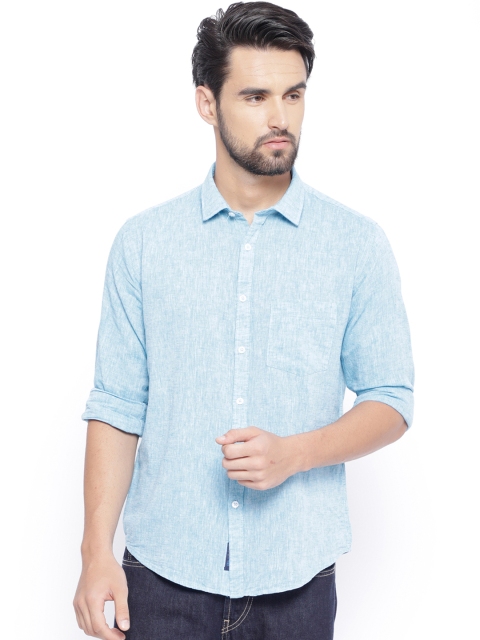 

Linen Club CAVALLO Men Blue Regular Fit Solid Linen Casual Shirt