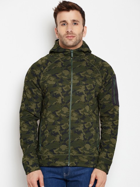 

Crimsoune Club Men Green Printed Hooded Sweatshirt