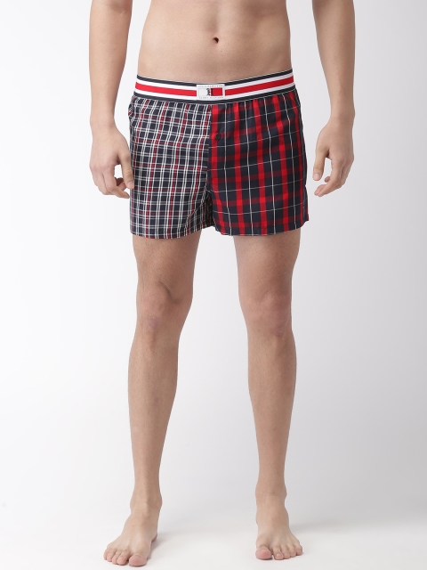 

Tommy Hilfiger Men Navy Blue & Red Checked Pure Cotton Boxers A8AB2112