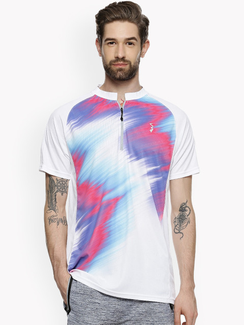 

Campus Sutra Men White Printed Mandarin Collar T-shirt