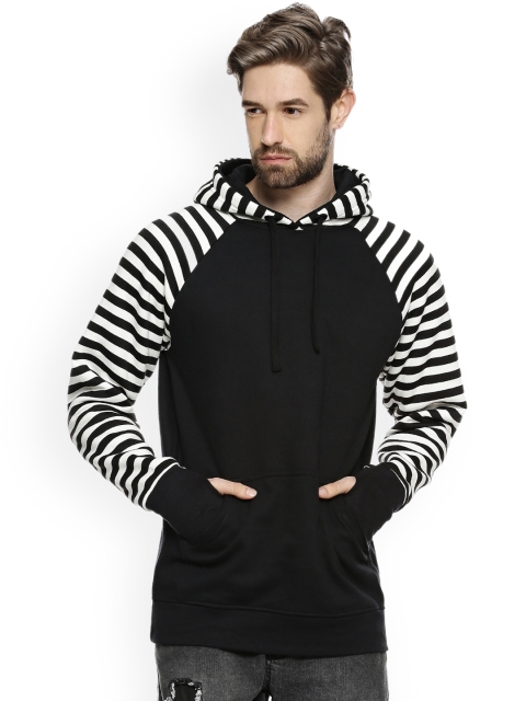 

Campus Sutra Men Black & White Striped Hooded Sweatshirt