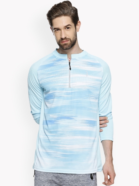 

Campus Sutra Men Blue Printed Mandarin Collar T-shirt