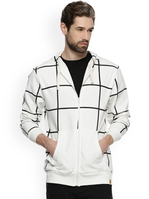 

Campus Sutra Men White & Black Checked Hooded Sweatshirt