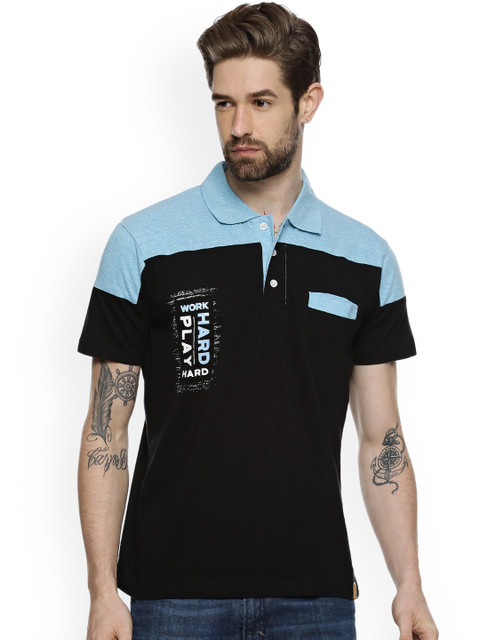 

Campus Sutra Men Black Colourblocked Polo Collar T-shirt