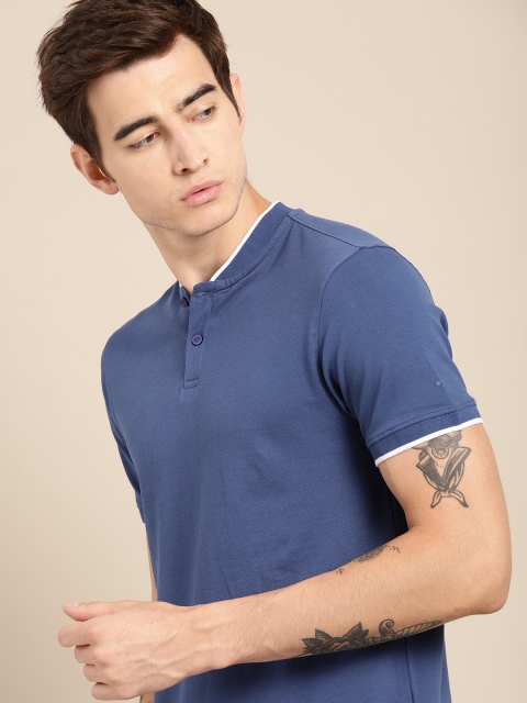 

ether Men Blue Non-Fading Hi-IQ Mandarin Tee