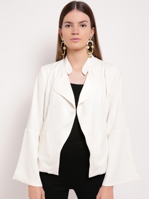 

Kazo Women White Solid Open Front Jacket