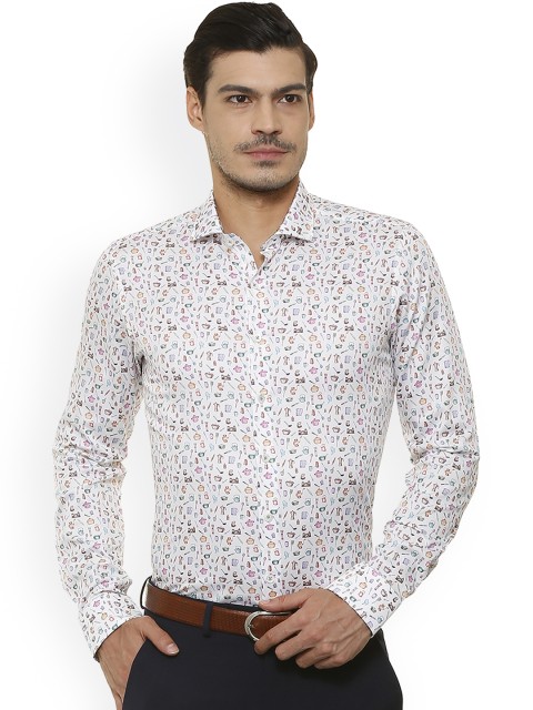 

SIMON CARTER LONDON Men White Slim Fit Printed Casual Shirt