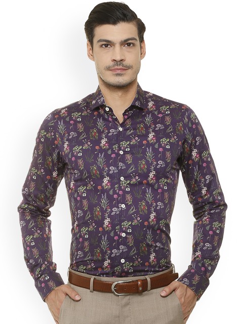 

SIMON CARTER LONDON Men Purple Slim Fit Printed Casual Shirt