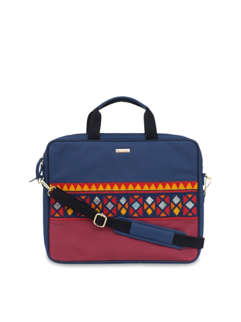 

Chumbak Unisex Navy & Brown Colourblocked Laptop Bag, Navy blue