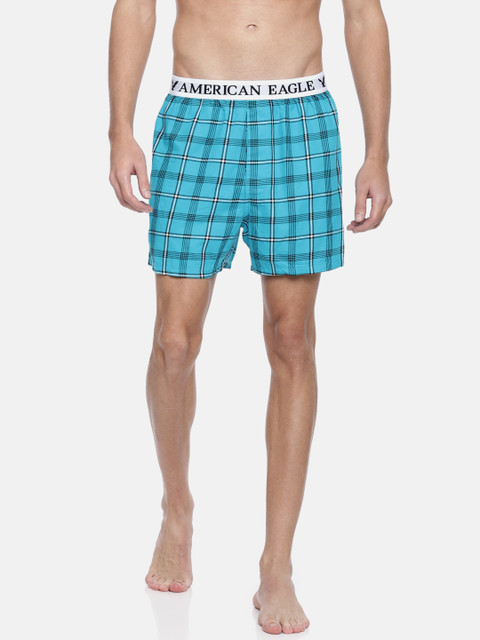 

AMERICAN EAGLE OUTFITTERS Men Blue & Black Checked Boxers 7487-321