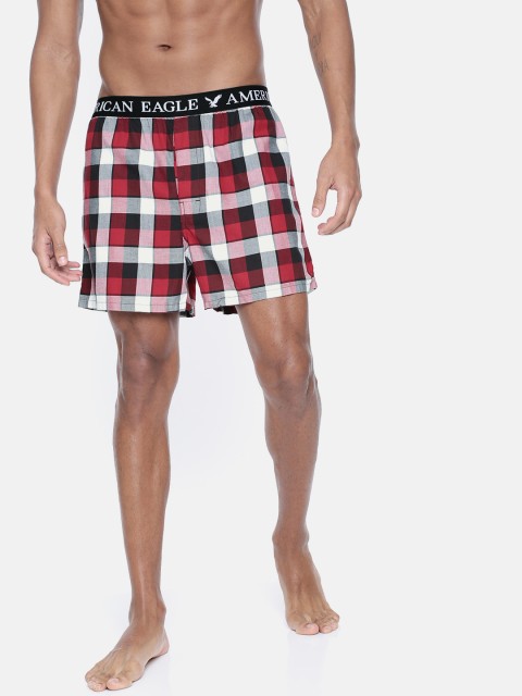 

AMERICAN EAGLE OUTFITTERS Men Red & White Checked Boxers 7479-600