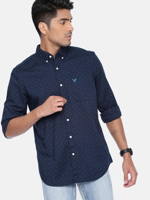 

AMERICAN EAGLE OUTFITTERS Men Navy Slim Fit Printed Casual Shirt, Navy blue