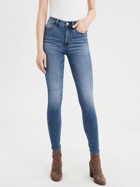 

AMERICAN EAGLE OUTFITTERS Women Blue Jeggings Fit High-Rise Clean Look Stretchable Jeans