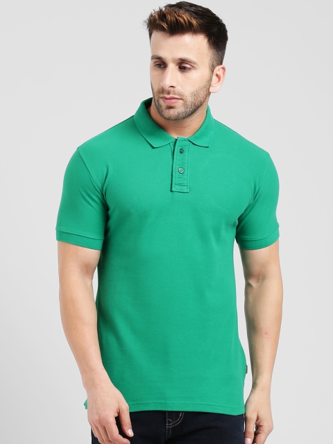 

REALM Men Green Slim Fit Solid Polo Collar T-shirt