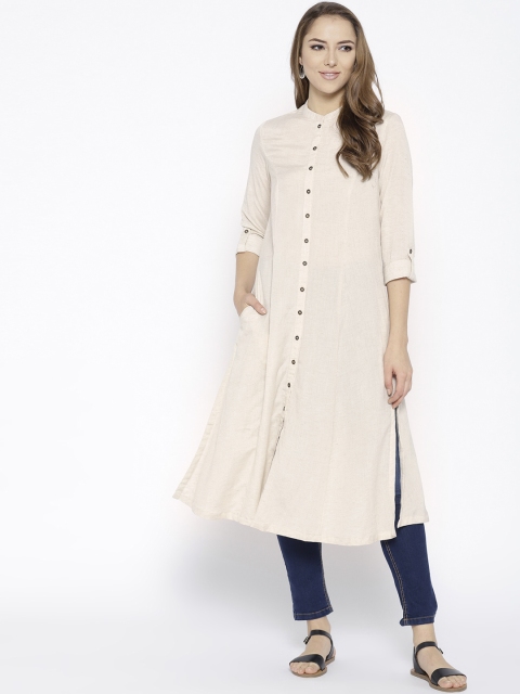 

Biba Women Off-White Solid A-Line Kurta