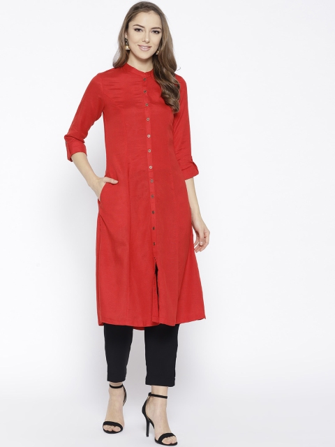 

Biba Women Red Solid A-Line Kurta