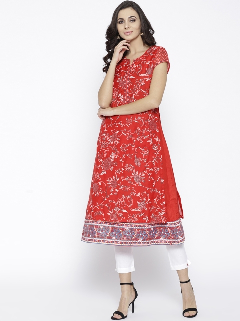 

Biba Women Red Floral Print A-Line Layered Kurta