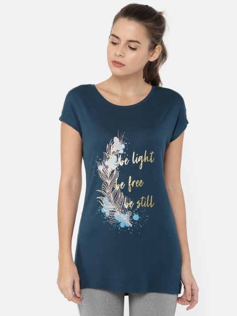 

Enamor Women Athleisure Blue Relaxed Fit Round Neck Mindful T-Shirt, Teal