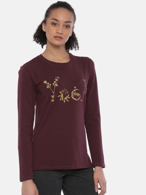 

Enamor Women Maroon Slim Fit Long Sleeve Crew T-shirt, Burgundy