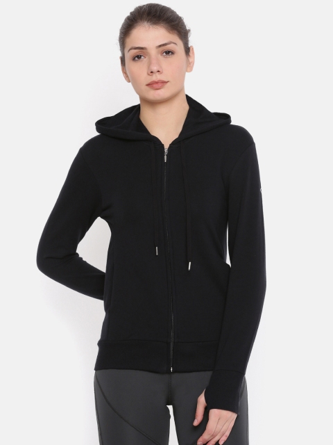 

Enamor Women Black Solid Hooded Sweatshirt