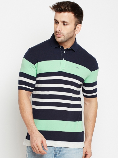 

Crimsoune Club Men Navy Blue Striped Polo Collar T-shirt