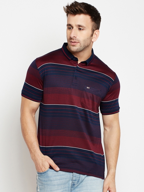 

Crimsoune Club Men Maroon Striped Polo Collar T-shirt