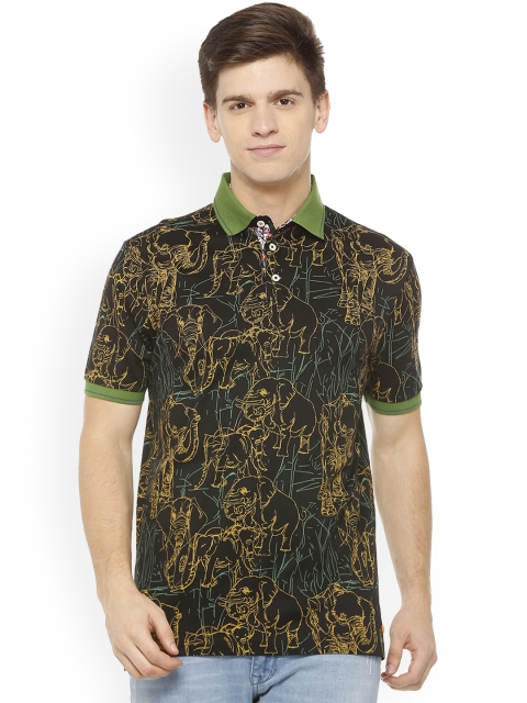 

SIMON CARTER LONDON Men Black & Green Printed Polo Collar T-shirt