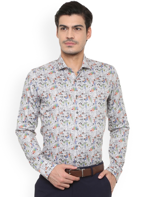 

SIMON CARTER LONDON Men White Slim Fit Printed Casual Shirt