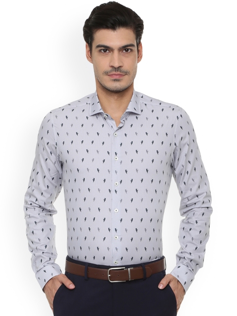 

SIMON CARTER LONDON Men Grey & Bronze-Toned Slim Fit Printed Casual Shirt