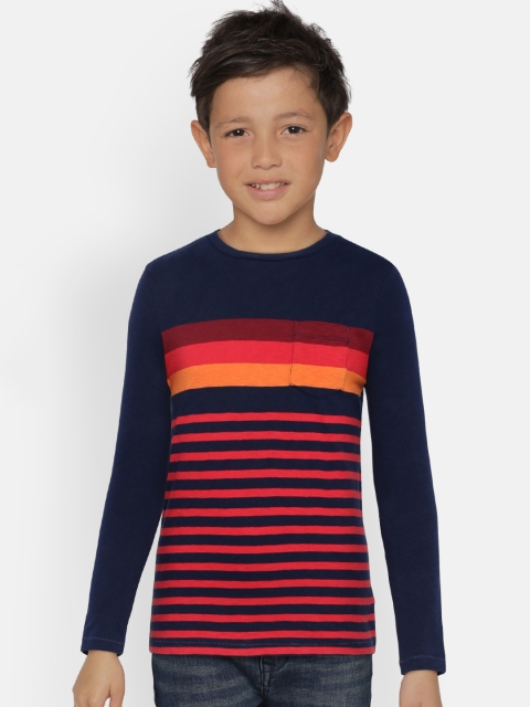 

GAP Boys' Stripe Navy Blue & Red Pocket Long Sleeve T-Shirt, Multi