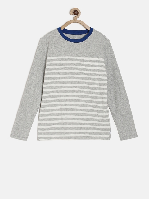 

GAP Boys' Stripe Grey Long Sleeve T-Shirt, Grey melange