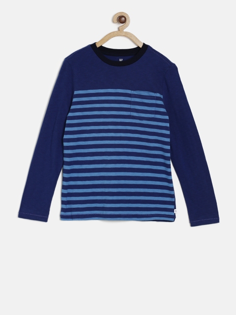 

GAP Boys' Stripe Pocket Long Sleeve T-Shirt, Blue