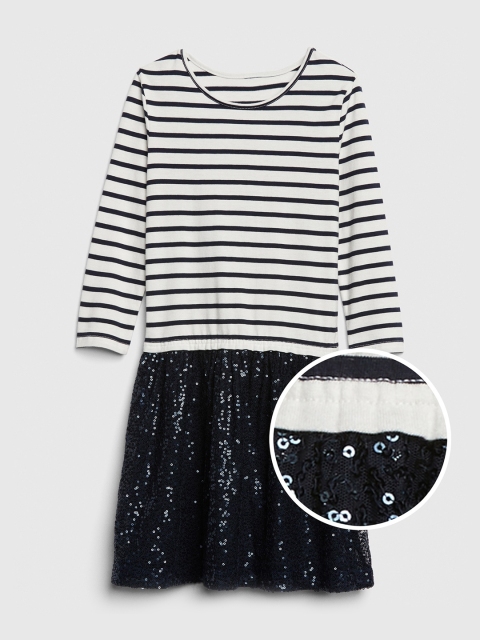 

GAP Girls White & Navy Blue A-Line Dress