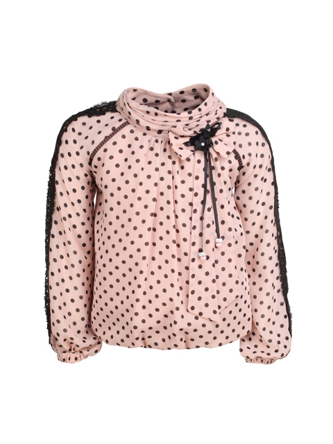 

CUTECUMBER Girls Peach-Coloured Polka Dots Printed Blouson Top
