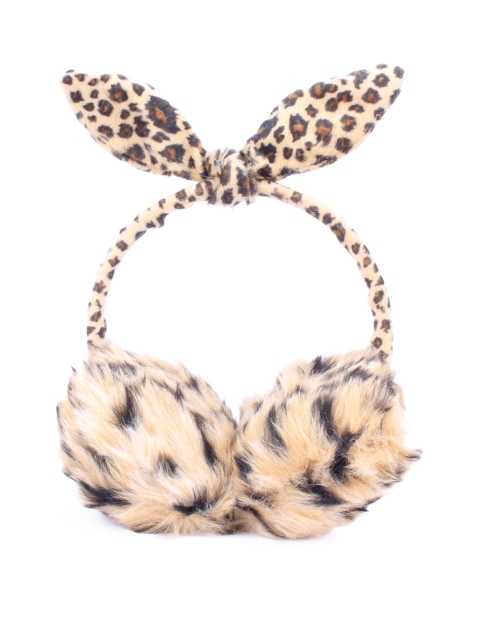 

CUTECUMBER Girls Beige & Brown Printed Faux Fur Ear Muffs