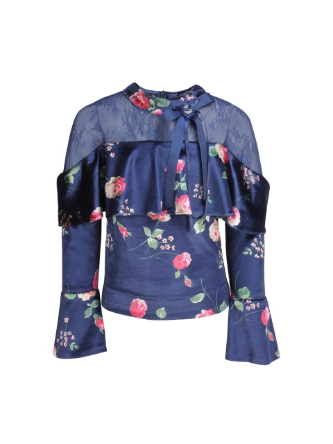

CUTECUMBER Girls Navy Blue Printed Top