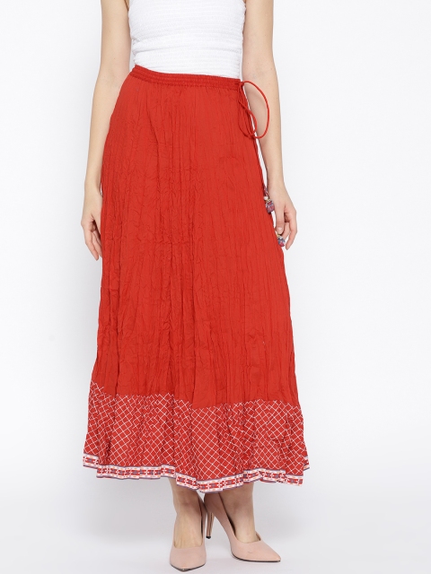 

Biba Women Red Solid Maxi Flared Pure Cotton Skirt