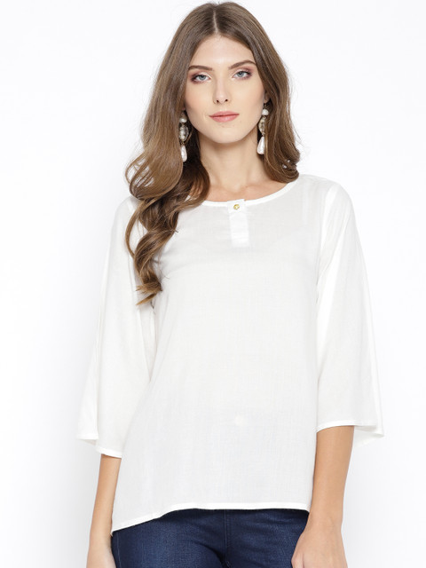 

Ayaany Women White Solid A-Line Top