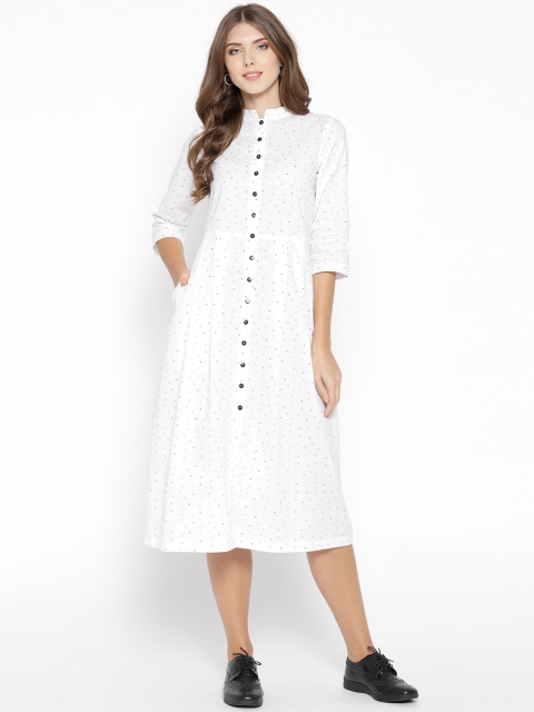 

Ayaany Women White Printed A-Line Dress