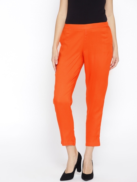

Ayaany Women Orange Regular Fit Solid Cropped Trousers